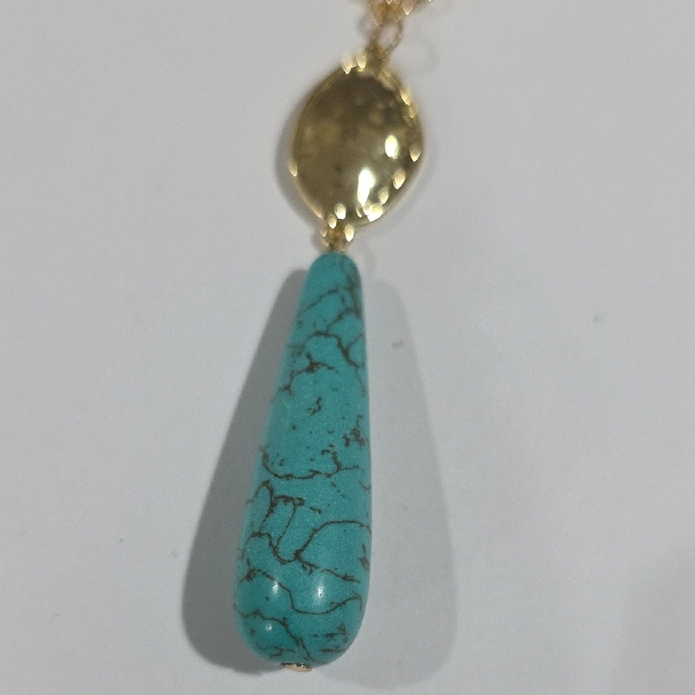 Calvin Klein Gold Plated Layered Necklace w/ Turquoise Beads & Pendant – Jewelry - Picture 4 of 9
